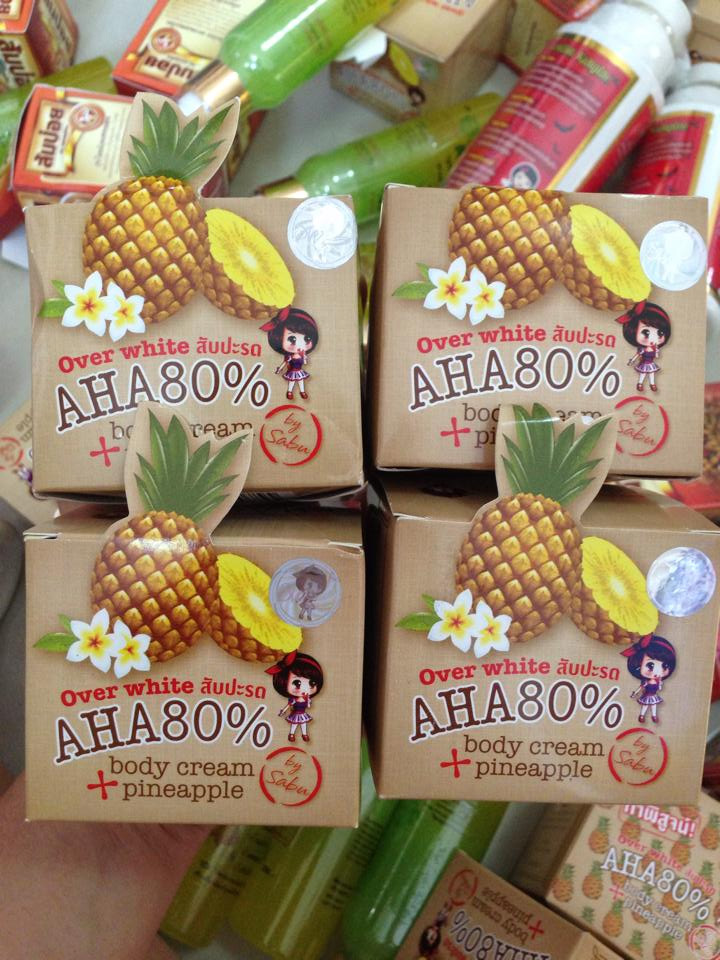 30g. Over White AHA 80% Body Cream Pineapple by Sabu Plus C Whitening Brightening Lightening Fast Whitening