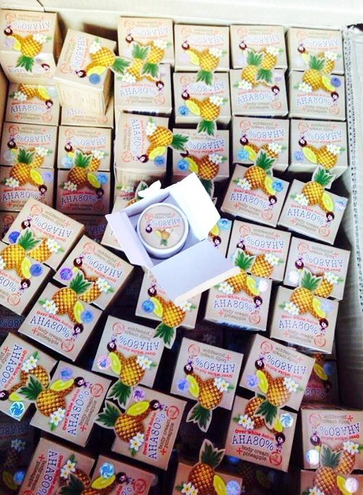 30g. Over White AHA 80% Body Cream Pineapple by Sabu Plus C Whitening Brightening Lightening Fast Whitening