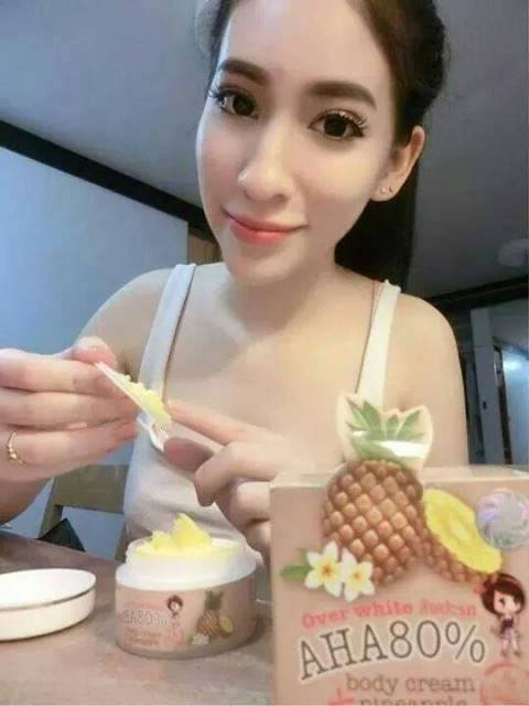 30g. Over White AHA 80% Body Cream Pineapple by Sabu Plus C Whitening Brightening Lightening Fast Whitening
