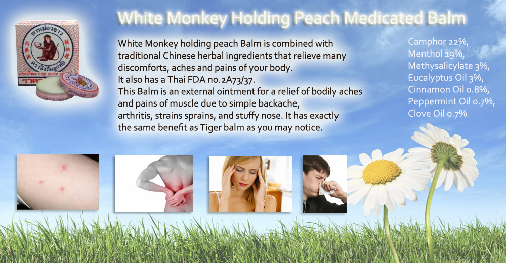 2g Original White Monkey Holding Peach medicated Balm pain